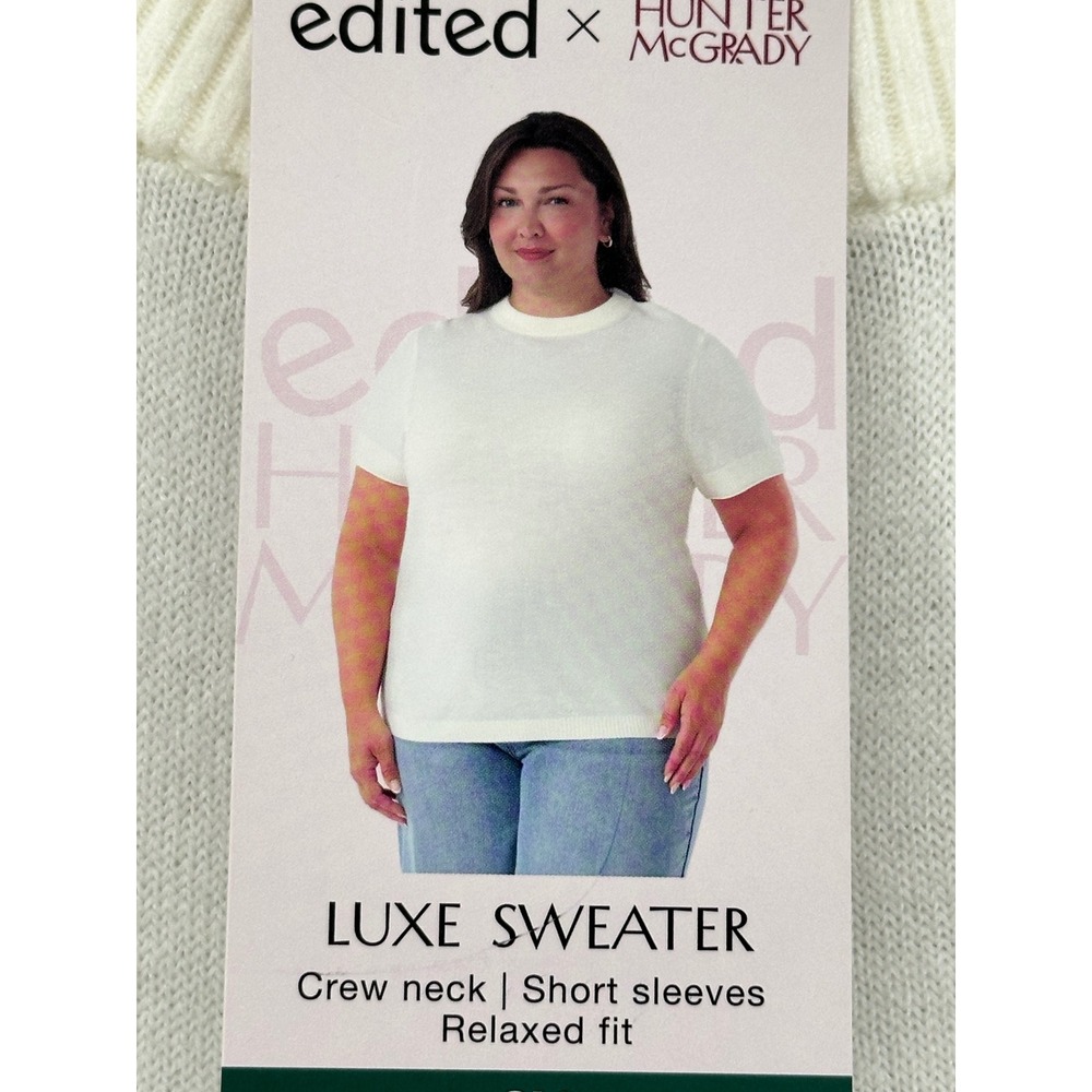 Edited x Hunter McGrady Luxe Sweater Egret White Short Sleeve Crew Neck 3X NEW